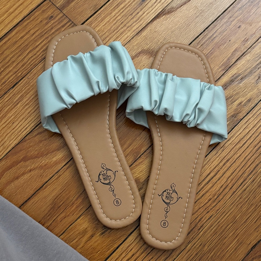 Mint Green Ruffled Slide Sandals